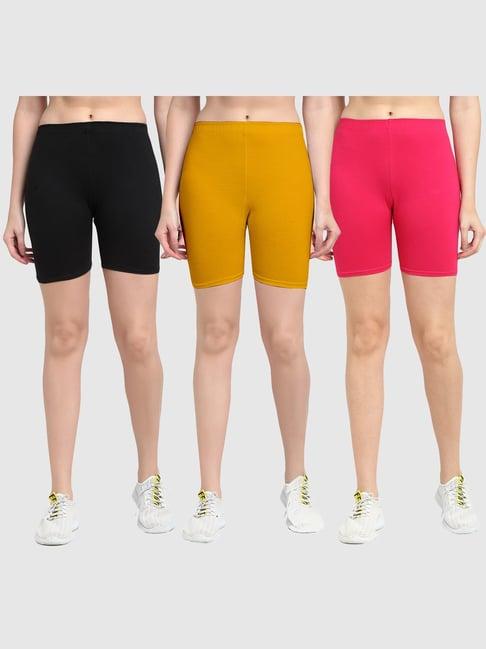 gracit black & yellow cotton sports shorts - pack of 3