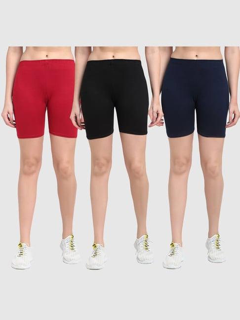 gracit maroon & black cotton sports shorts - pack of 3