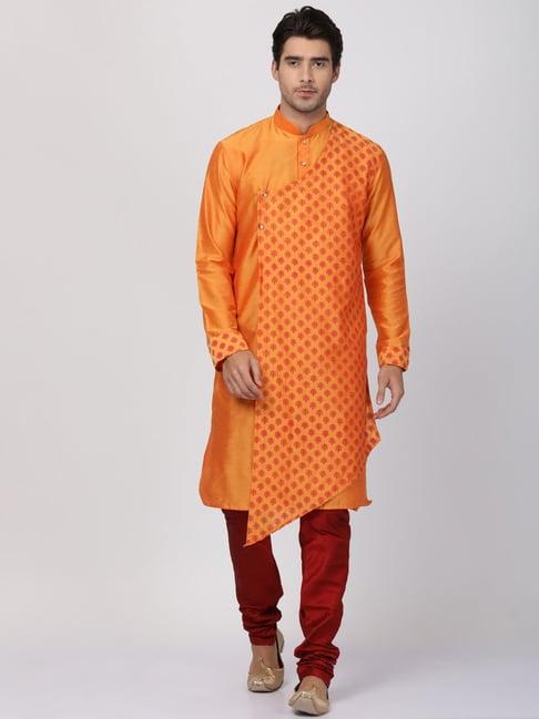 vastramay orange comfort fit printed kurta set