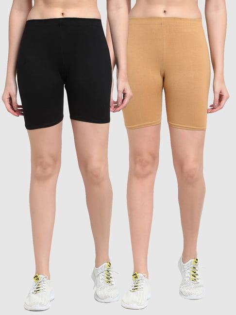 gracit black & beige cotton sports shorts - pack of 2