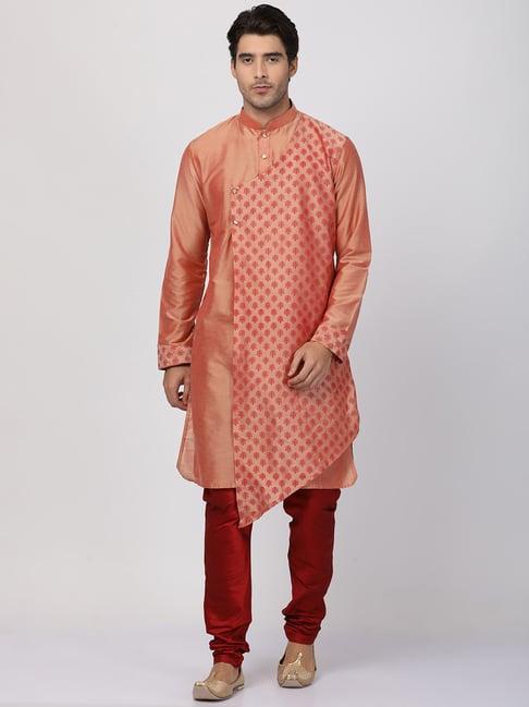 vastramay red comfort fit printed kurta set