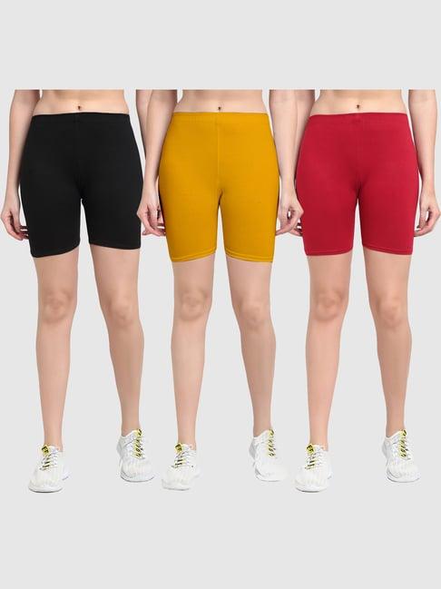 gracit black & yellow cotton sports shorts - pack of 3