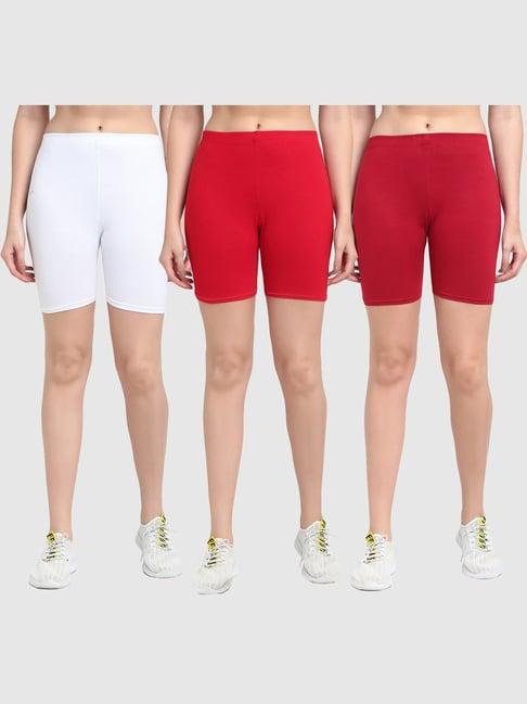 gracit white & red cotton sports shorts - pack of 3