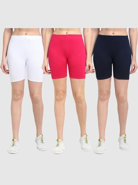 gracit white & pink cotton sports shorts - pack of 3