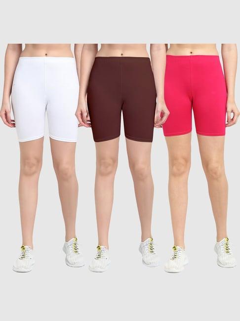 gracit white & brown cotton sports shorts - pack of 3