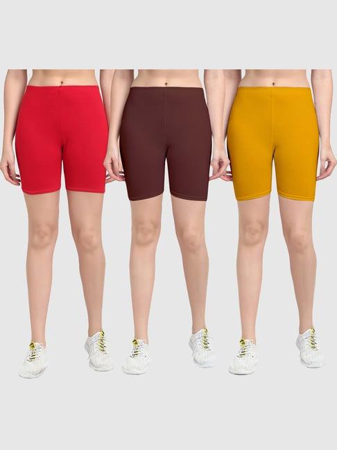 gracit red & brown cotton sports shorts - pack of 3