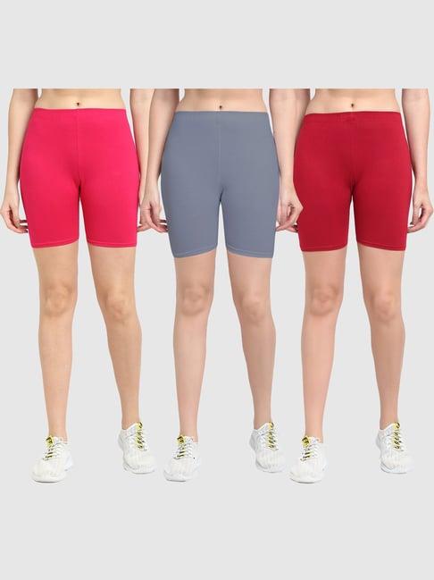 gracit pink & grey cotton sports shorts - pack of 3