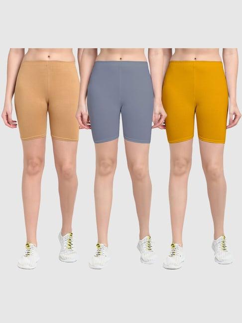 gracit beige & grey cotton sports shorts - pack of 3