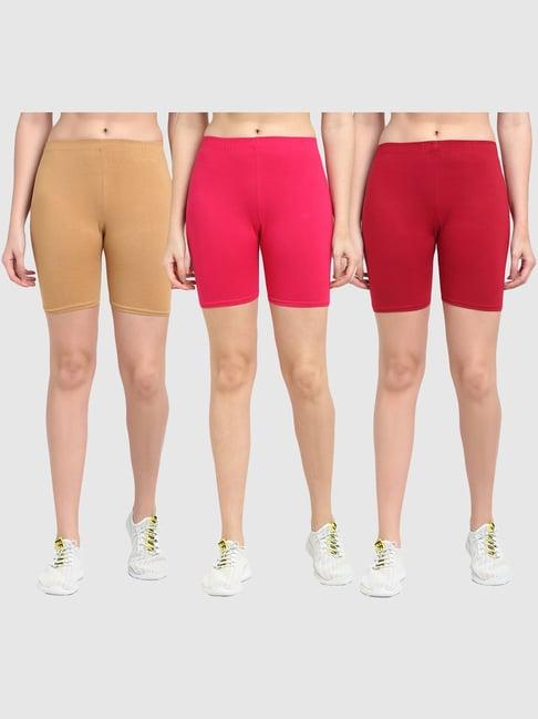 gracit beige & pink cotton sports shorts - pack of 3