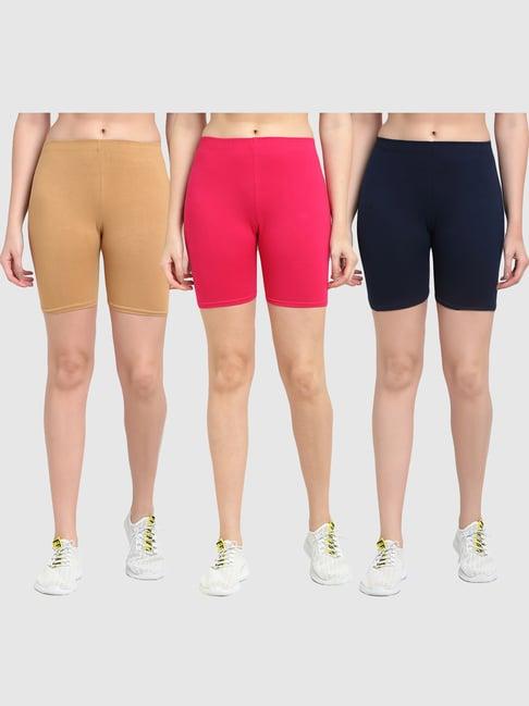 gracit beige & pink cotton sports shorts - pack of 3