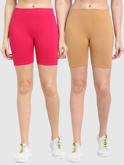 gracit pink & beige cotton sports shorts - pack of 2