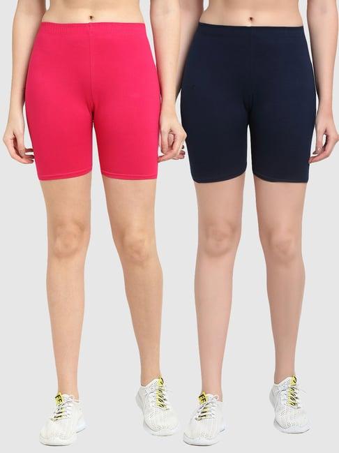 gracit pink & navy cotton sports shorts - pack of 2