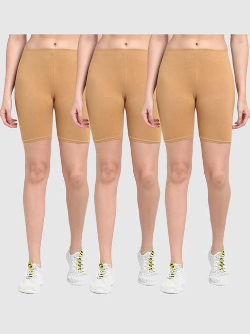 gracit beige cotton sports shorts - pack of 3