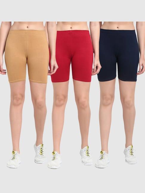 gracit beige & maroon cotton sports shorts - pack of 3