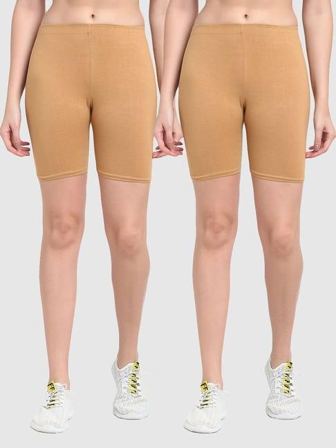 gracit beige cotton sports shorts - pack of 2