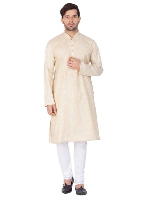 vastramay beige straight fit self pattern kurta set