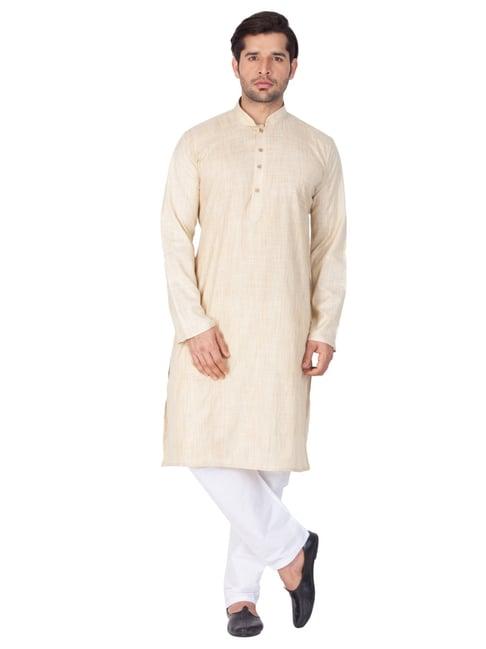 vastramay beige straight fit self pattern kurta set