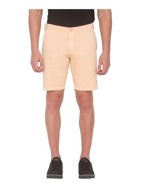 spykar light beige cotton relaxed fit shorts