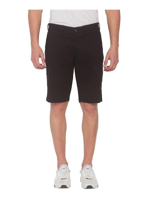 spykar black cotton relaxed fit shorts