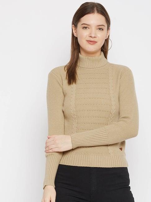 duke beige self design sweater