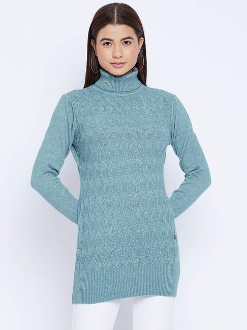 duke sage green self design longline sweater