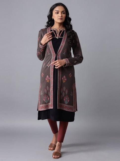 w brown printed cardigan