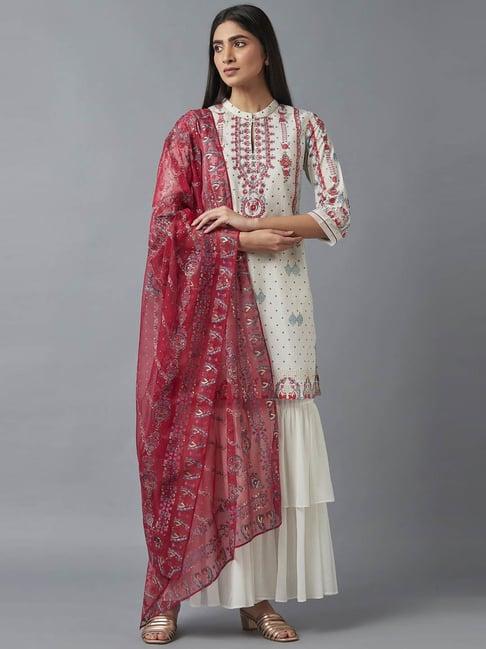 wishful by w white printed kurta sharara set with dupatta