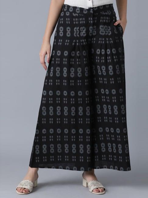 w black cotton ikkat print palazzos