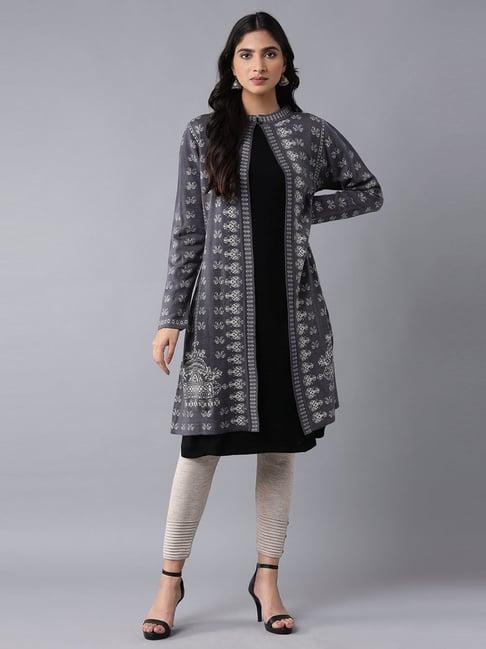 w grey printed cardigan