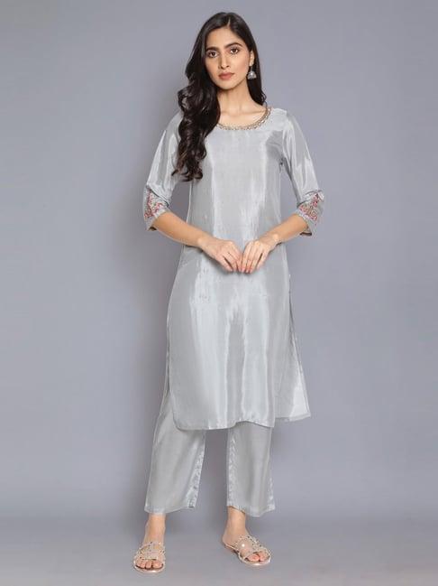 wishful by w grey embroidered straight kurta