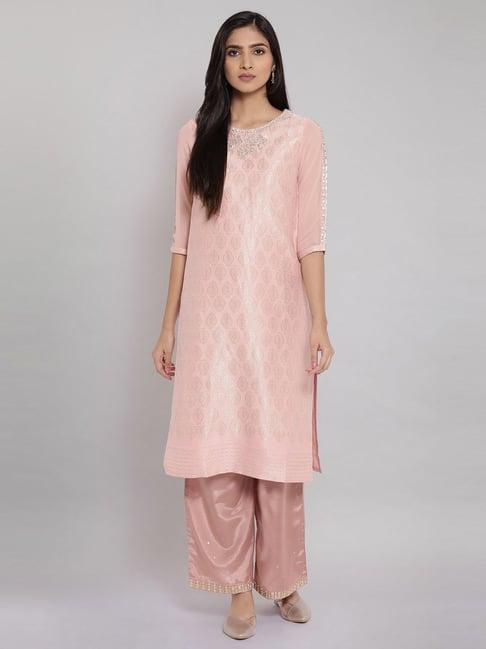 w pink floral print straight kurta