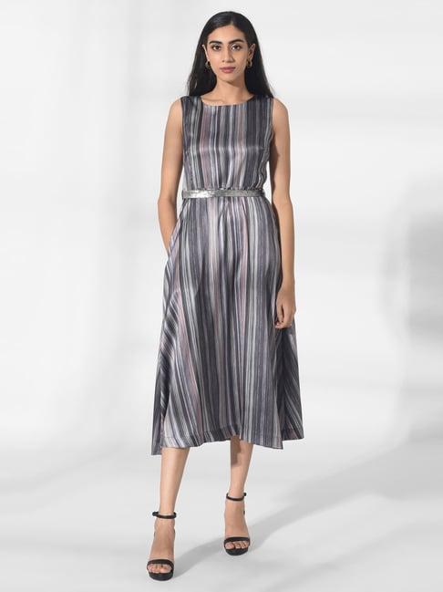 w grey striped a-line dress