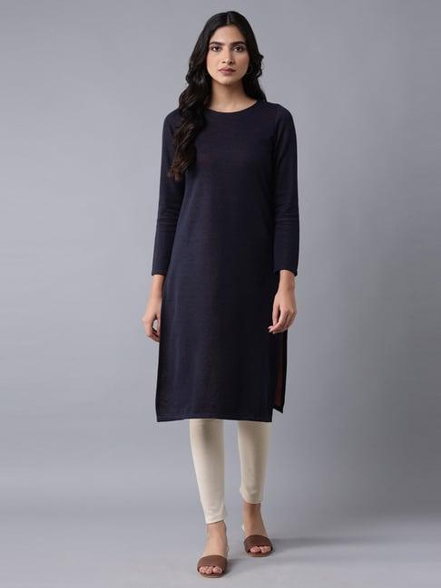 w navy straight kurta