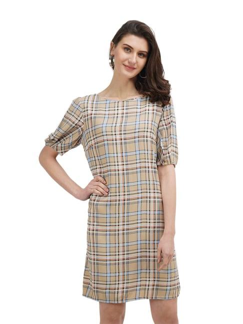 united colors of benetton beige checks dress