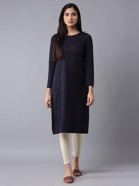 w navy straight kurta