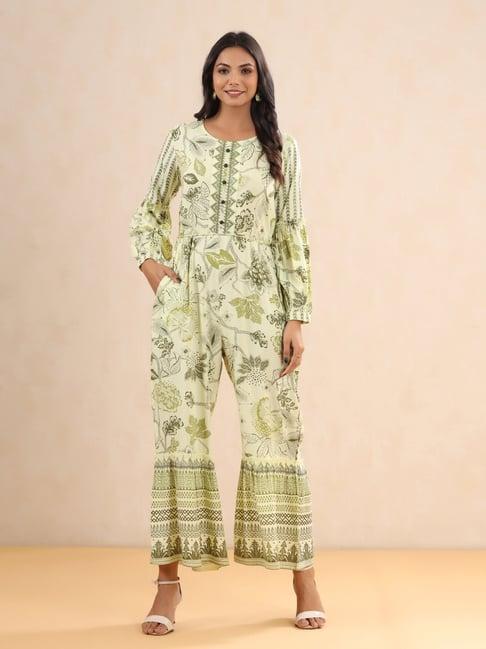 juniper light olive floral printed rayon jumpsuit