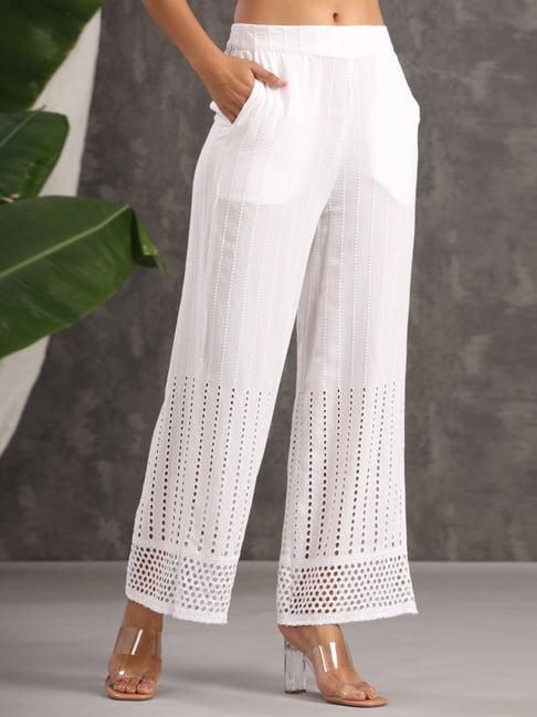 juniper white solid rayon flared ankle-length palazzo