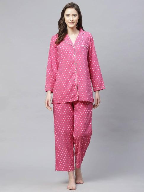 divena pink printed shirt with pyjamas