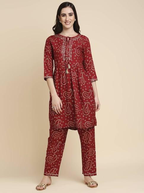 anubhutee maroon embellished kurta pant set