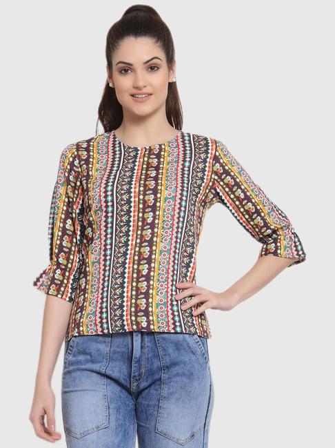 style quotient women purple and multi ethnic printed polyester smart casual top