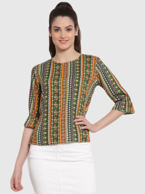 style quotient women olive and multi ethnic printed polyester smart casual top