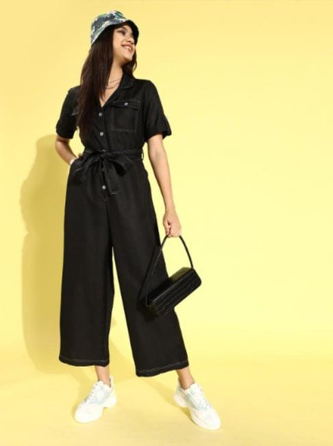 style quotient black regular fit jumpsuit