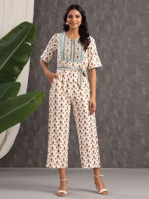 juniper beige printed jumpsuit