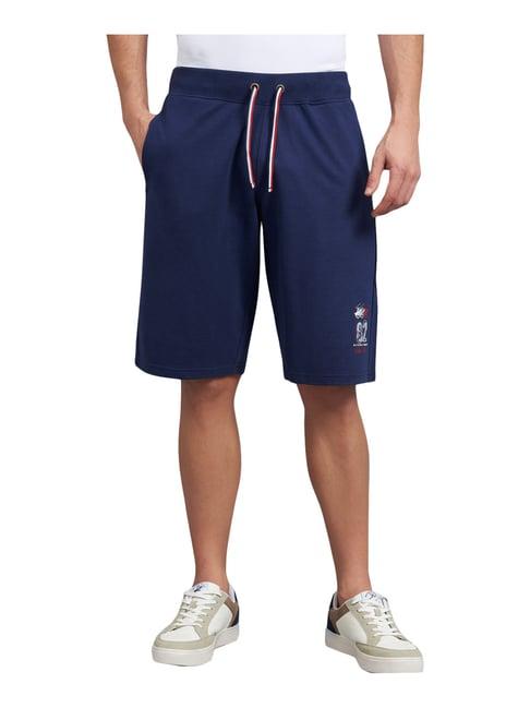 beverly hills polo club navy cotton regular fit logo printed shorts