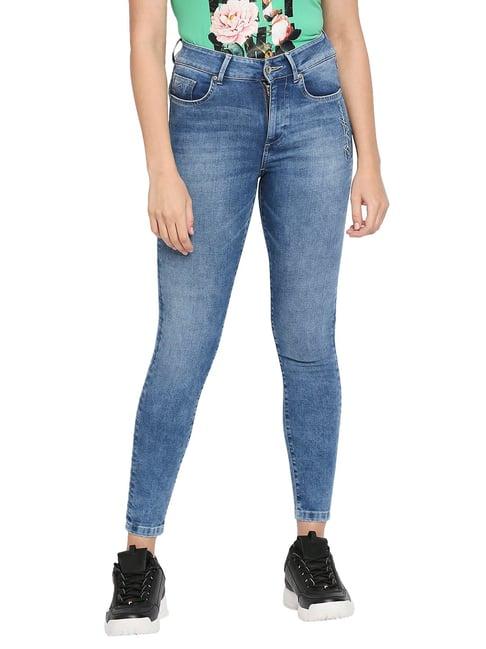 being human blue skinny fit heavily washed jeans