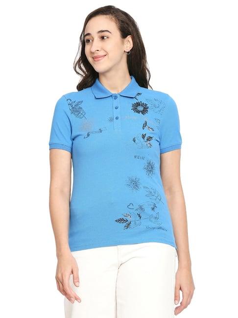 being human blue printed polo t-shirt