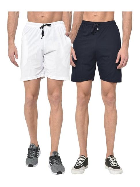 vimal jonney white & navy regular fit shorts - pack of 2