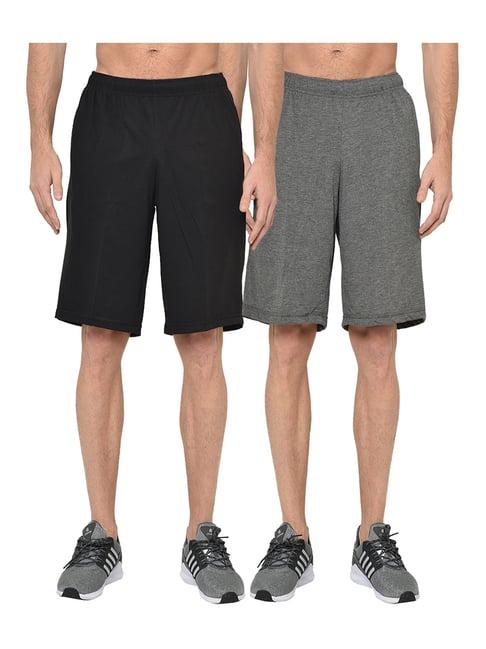 vimal jonney black & dark grey regular fit shorts - pack of 2