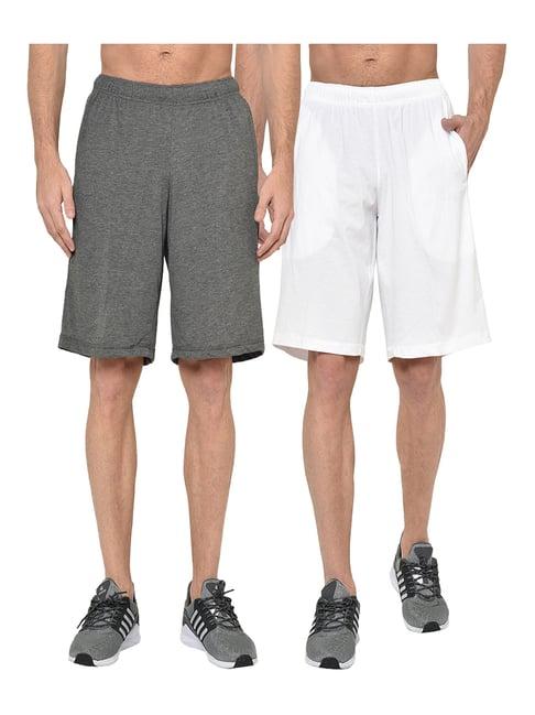 vimal jonney dark grey & white regular fit shorts - pack of 2