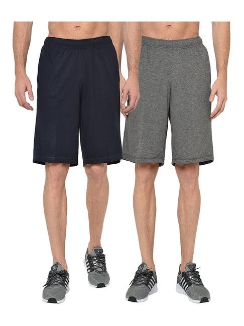 vimal jonney navy & dark grey regular fit shorts - pack of 2